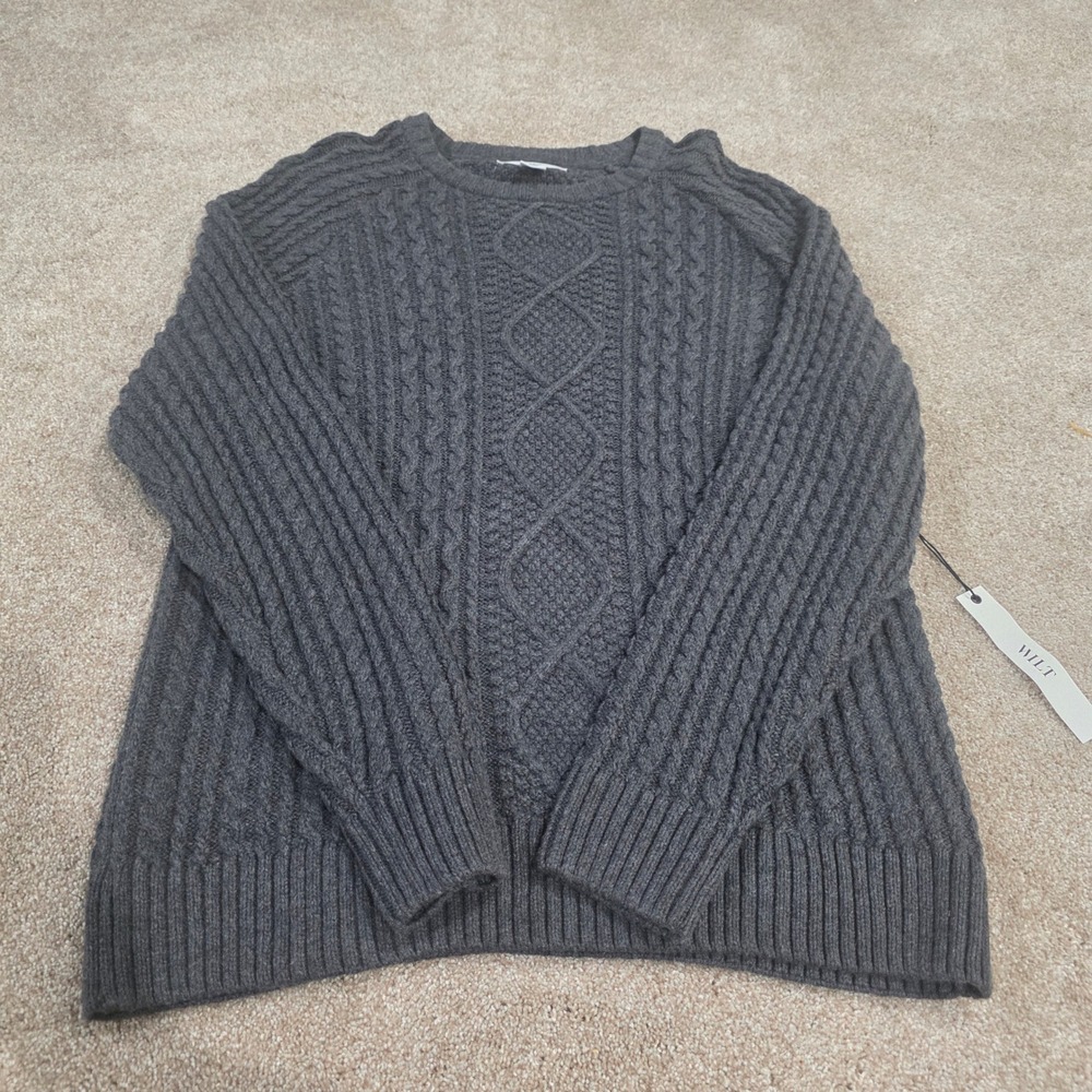 Cable Knit Crewneck Sweater Charcoal Cotton Cabin Preppy Old Money Minimalist XL